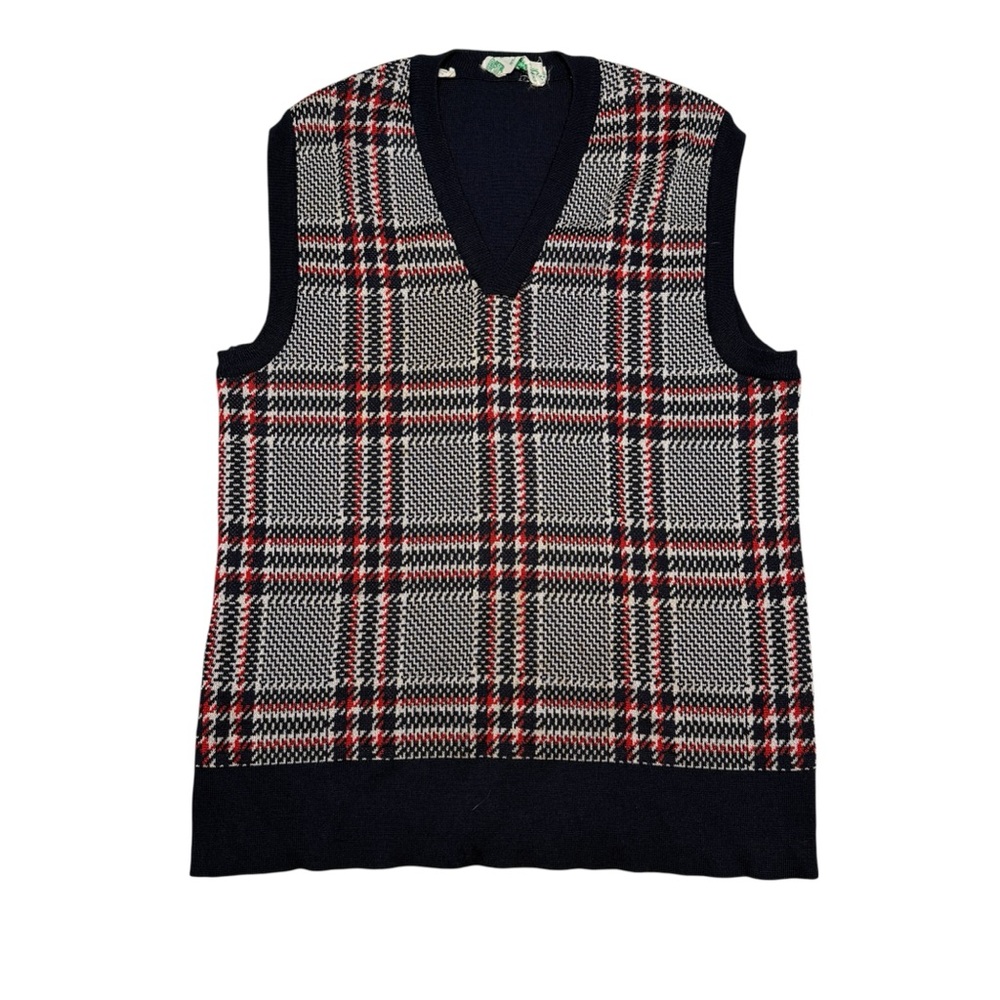 Vintage Gino Paoli Sweater Vest V-neck Womens Large Navy Plaid Made In Italy
